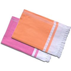 Pure Cotton Turkish Bath Towel 700 Gsm | Extra Soft Plush Light Weight Quick Dry Travel Thin Towels (Pink & Orange) - Pack Of 2