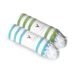 Patvy Bath Towels 490 Gsm | Light Weight Turkish Style Stripe Bath Towels For Men & Women Large Size (Teal Blue & Green)- Pack Of 2
