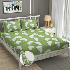 Double Bedsheet For Queen Size With Tow Pillow Cover - 72 X 72 Inches, Light Green | All Around Elastic Fitted Breathable & Durable, Soft Touch & Perfect For All Seasons