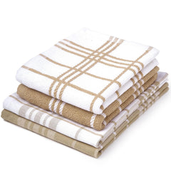 Encasa Xo Kitchen Towels Dish Cloths Sets 300 Gsm | Highly Absorbent Cotton Terry Towels Multipurpose For Washing Dishes & Cleaning Towel | Pack Of 4 (Beige Non-Terry + Terry)