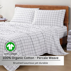 Breathable Cotton Flat Bedsheets With Pillow Cover - 60 X 90 Inches, White & Charcoal | Looking For Everyday Bedding | Softness Every Night | 144 Thread Count
