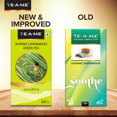 TE-A-ME Soothe Jasmine Lemongrass Green Tea - 25 Tea Bags | Detox & Slimming Green Tea - Medium Caffeine, 100& Natural Ingredients
