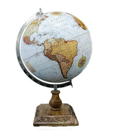 Rotating World Globe 12 Inch With Gold Arc & Wooden Stand For Show Piece For Home, Office, Study Table Decor, Birthday, Party Gifts For Students, White, Pack Of 1