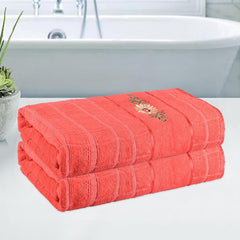 Kuber Industries Rectangle Super Absorbent Bath Towel 1000 Gsm | Soft & Comfortable Swimming & Bathing Towels | Gold Flower (Orange)- Pack Of 2