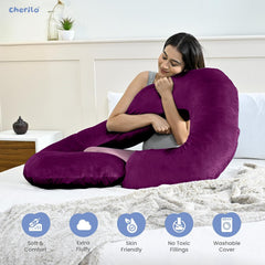 C Shaped Pregnancy Pillow For Maternity & Baby Nursing, Full Body Support, Purple | Abdomen, Spine, Neck & Head Support Cushion | Premium Velvet Outer Cover With Zip, Adjustable Pillow