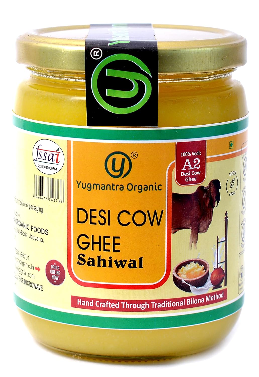 Premium Desi Sahiwal Cow Ghee By Yugmantra Organic Foods | Healthy & Delicious Desi Ghee For Daily Pooja & Daily Kitchen Dishes | (500ml) 16.9 | Jar Pack