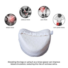 Memory Foam Knee Pillow For Sleeping, Leg Pillow For Pregnancy - White | For Back Pain, Side Sleepers, Sciatica & Knee Pain Relief | Knock Knee Pillow For Leg Support, Zipper Velvet Cover
