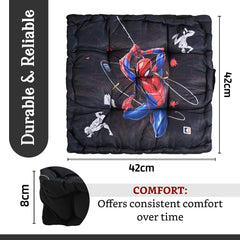 Cotton Chair Cushions Pillow For Sitting, Back Rest, Marvel Spiderman - Black | Chair Pad For Office Work & Posture Support | Furniture Cushion, Lightweight & Portable - Pack Of 3