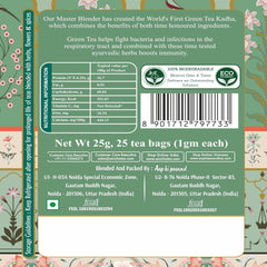 San-Cha Kadha Green Tea - 25 Biodegradable Tea Bags | Aids In Fighting Flu & Infections - Environment Friendly & Made In Corn Fiber | Caffeine Free - Blended With Real Herbs & Spices