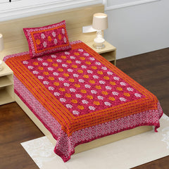 100% Cotton Single Bed Sheet With 1 Pillow Cover - 56 X 86 Inches, Red & White | Super Soft Microfiber, Breathable Wrinkle, Fade Resistant