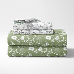1 Single Bedsheet & 1 Pillow Cover - 54 X 84 Inches, Olive Green & White | Coordinated Look For Your Bedding | Durable & Easy To Maintain