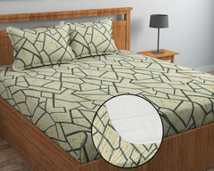 Pure Cotton Full Elastic Fitted Bedsheets For Double King Size Bed With 2 Pillow Covers | 72x78+10 Inches, Green | Super Soft Brushed Glace | Breathable & Wrinkle Free