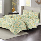 Cotton 1 AC Comforter Set King Size 1 Double Bedsheet With & 2 King Pillow Covers - 90 X 100 Inches, Beige & Light Green | Suitable For All Weather Season - 4 Pcs Bedding Set