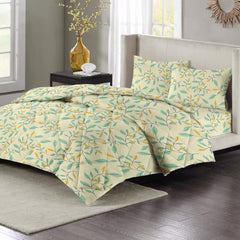 Bedding Set 1 Double Bedsheet, 2 Pillow Covers With 1 Comforter | 90 X 100 Inches, Beige & Green | Perfect For Queen Bed Durable & Wrinkle Free - All Season Bedding