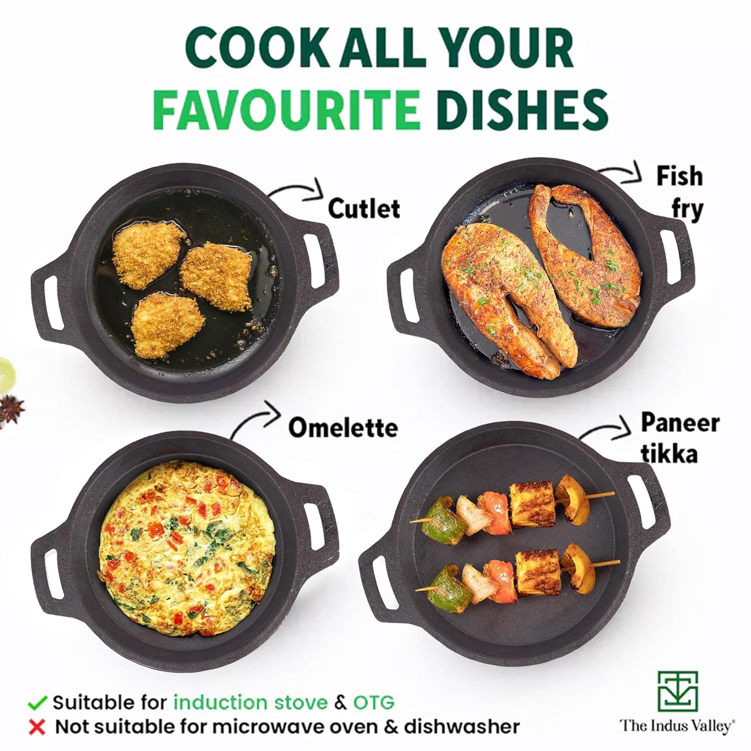 Pre-Seasoned Black Cast Iron Fish Fry Pan With Double Handle - Medium 25 Cm, 9.8 Inch, 2 Kg | Induction Friendly, Nonstick Fish Fry Pan, 100% Pure & Toxin Free, No Chemical Coating Pre-Seasoned Black Cast Iron Fish Fry Pan With Double Handle - Medium 25 Cm, 9.8 Inch, 2 Kg | Induction Friendly, Nonstick Fish Fry Pan, 100% Pure & Toxin Free, No Chemical Coating
