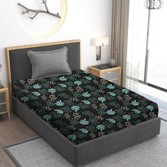 Floral Print Cotton 1 Single Bedsheet With 1 Pillow Cover - 60 X 90 Inches, Black & Grey | Soft & Breathable Fabric, Skin-Friendly Bed Sheet For All Seasons