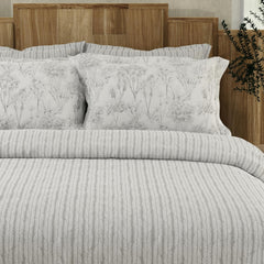Cotton Bedsheet For Double Bed King Size With 4 Pillow Cover | 108x108 Inches, White & Grey - Light Weight, All Season Comfort Bedsheet