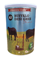 Organic Natural A2 Buffalo Bilona Desi Ghee By Shivanno Vedic | Hand Made Using Traditional Curd Churning Method Indian Desi Buffalo Ghee | (1 Litre) 33.8 Ounce | Tin Pack