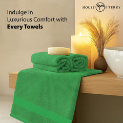 House Of Terry 100% Cotton Bath Towel 1000 Gsm | Quick Dry, Soft & Absorbent, Fade-Resistant, Skin-Friendly Large Size Towel (Spring Green & Brown) - Pack Of 2