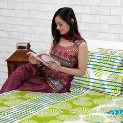 100% Cotton Single Bedsheet With 1 Matching Pillow Covers - 57 X 87 Inches, Multicolor | All Weather Comfort & Bedroom - Softness & Natural Breathability