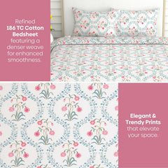 Bedsheet Double Bed For Queen Size - 100 X 90 Inches 2 Pillow Cover, Off White & Pink | Ideal For Everyday Use | Soft, Skin-Friendly & Durable Cotton Fabric