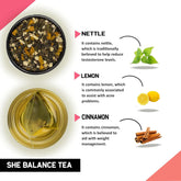 Teacurry Plant Based She Balance Tea - 60gm, 2.1 Ounce, 30 Pyramid Tea Bags | Supports PCOS Symptoms - Infused With Nettle, Lemon, Cinnamon | Gluten Free, Caffeine Free