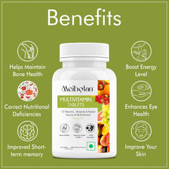 Meibotan Multivitamin For Men & Women, With Zinc, Vitamin C, D3, Multiminerals & Ginseng Extract, Enhances Energy, Stamina & Immunity For Age 50+ | 60 Tablets 100gm 0.2lbs