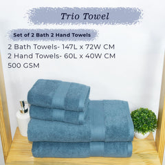 Rangoli 100% Cotton Fibre 2 Bath & 2 Hand Towel 1400 Gsm | Highly Durable & Super Absorbent Towel | Skin-Friendly & Quick Drying Luxury Towels (Blue) - Pack Of 4
