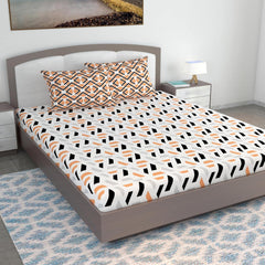 Cotton Extra Double Bedsheet For King Size With 2 Pillow Covers | 87 X 106 Inches, Peach & White - Ideal For Home, Guest House, Hotel | Soft & Breathable Fabric