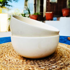 Subhra White Ceramic Serving Bowl Set Of 2 Pieces - 800ml Each | Handcrafted White Matte Finish Large Dining Serving Bowls For Serving | Microwave Safe & Dishwasher Safe