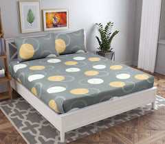 Double Bedsheet With 2 Matching Pillow Covers Set | 72 X 78+10 Inches, Grey - Designer Printed Bedsheet Set | Perfectly Styled & Coordinated Look Bedsheet