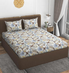 Queen Size Double Bedsheets With 2 Pillow Cover - Size 60 X 78 X 10 Inches, Cream | All Around Elastic Fitted - Lightweight, Soft & Comfortable