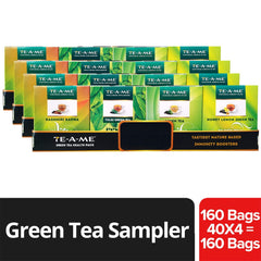 TE-A-ME Assorted Green Tea Bags - Pack Of 4 X 40 Tea Bags | Kashmiri Kahwa+ Tulsi+ Green Tea+ Honey Lemon Green Tea Bags - Contains Caffeine