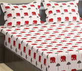 Elastic Fitted Bedsheet For King Size With 2 Pillow Cover - 72 X 84 Inches, Grey & Red | Soft & Luxury Bed Sheet-Breathable & Comfortable Bedsheet