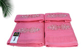 Comfigifts 100% Cotton 2 Bath & 2 Hand Towels 1400 Gsm | Soft, Absorbent, Lightweight Towels With Computerized Embroidery (Pink D2)
