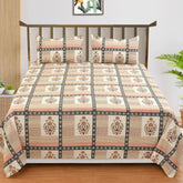100% Pure Cotton Double Bedsheet With 2 Pillow Covers - 90 X 90 Inches, Orange & Beige | Soft, Breathable & Skin-Friendly Fade Resistant Double Bedsheet