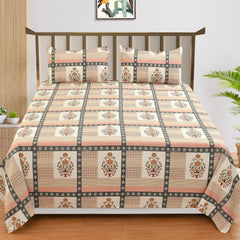 100% Pure Cotton Double Bedsheet With 2 Pillow Covers - 90 X 90 Inches, Orange & Beige | Soft, Breathable & Skin-Friendly Fade Resistant Double Bedsheet