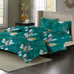 1 Double Bedsheet & 2 Pillow Covers With 1 Comforter Set - 90 X 100 Inches, Dark Green | Super Soft Glace Cotton King Size - 4 Pcs Bedding Set | Perfect Gifts Set Wedding, Anniversary