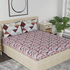 210 TC Premium King Size Bed Sheet Cotton With 2 Pillow Covers | 108 X 108 Inches, Brown & White | Naturally Soft, Breathable, & Skin Friendly