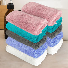 Heelium Bamboo Face Towel 1200 Gsm | Ultra Absorbent & Odour-Free 3x Softer Than Cotton Towels | Pack Of 10 -Peach, Teal, Grey, Iris & White