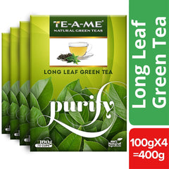 TE-A-ME Purity Long Leaf Green Tea - Pack Of 4 X 100gm, 3.5 Ounce Each, 280 Cups | Increase Metabolic Rate, 100% Natural Ingredients - No Artificial Oils, Aroma Or Flavor
