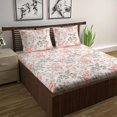 Super Soft 100% Cotton Bedsheet For Queen Size With 2 Pillow Covers | 87 X 100 Inches, White & Peach - Perfect For Home Decor & Gifts | 144 Thread Count