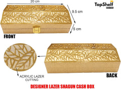 Designer Lazer Cutting Shagun Cash Box Or Gaddi Box For Shagun, Money Box For Wedding, Anniversary, Baby Shower, Ring Ceremony Eidi Or Any Other Occasion, Pack Of 2, Gold