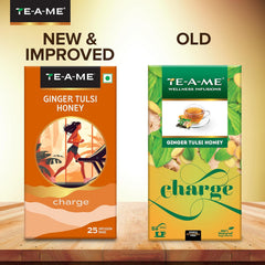 TE-A-ME Charge Ginger Tulsi Honey Tea - 25 Infusion Tea Bags | Boosts Immunity, Helps In Digestion - Caffeine Free, Biodegradable