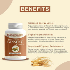Bioayurveda Korean Red Ginseng For Energy & Immunity Boost, Enhance & Support Your Body's Defenses | 60 Capsules 100gm 0.2lbs