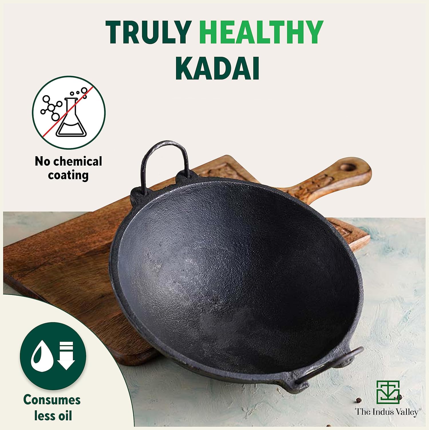 Pre-Seasoned Black Cast Iron Kadai With Saute - Small, 24 Cm, 9.4 Inch, 2 Liters, 2.8 Kg | Naturally Nonstick Kadhai, 100% Pure & Toxin-Free, No Chemical Coating Pre-Seasoned Black Cast Iron Kadai With Saute - Small, 24 Cm, 9.4 Inch, 2 Liters, 2.8 Kg | Naturally Nonstick Kadhai, 100% Pure & Toxin-Free, No Chemical Coating