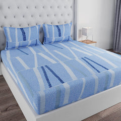 King Size Bedsheet With 2 Pillow Covers - 110 X 108 Inches, Blue & White | Ideal For House, Guest House, Hotel | Soft & Comfortable Sleep Experience
