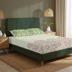 Double Bedsheet For Queen Size With 2 Pillow Cover - Size 88 X 100 Inches, Cream & Sage Green | Ideal Gifting Choice For Housewarmings, Weddings, Or Anniversaries
