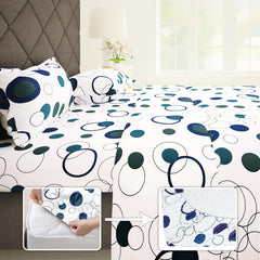Bedsheet For Queen Size Bed With 2 Pillow Cover - 60 X 72 Inches, White & Blue | All Around Elastic Fitted Bedsheet - Perfect For Home Decor & Gifting