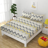 Printed Flat Bedsheet For Queen Size With 2 Pillow Covers - 90 X 100 Inches, Black & Yellow | Soft & Skin-Friendly Fabric | Suitable For All Seasons